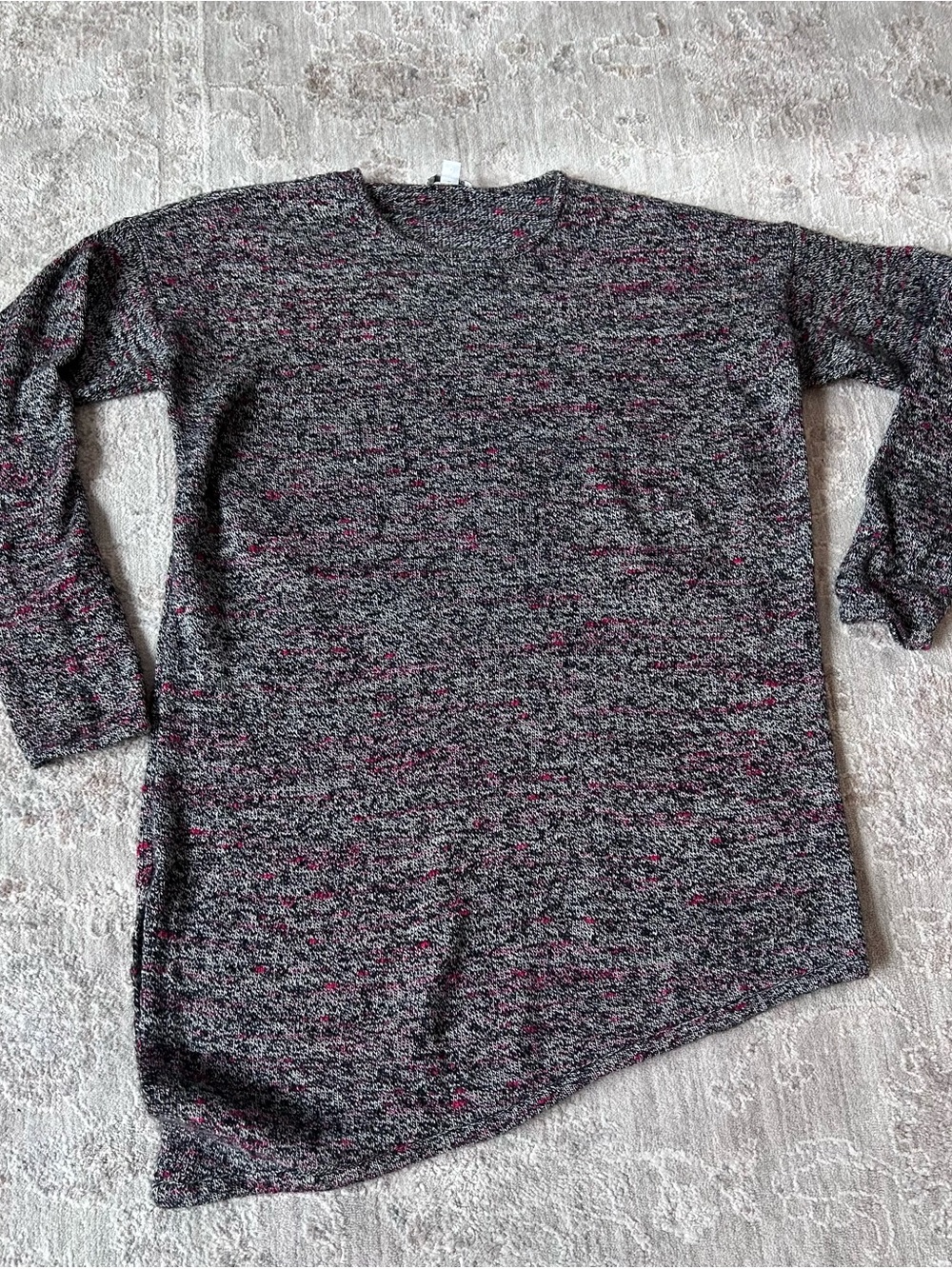 Pure Jill Tunic Sweater Med Black Red Cashmere Wool Blend Asymmetrical Pull Over
